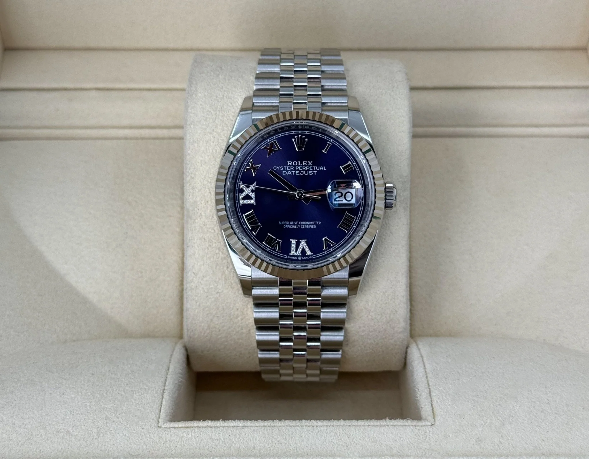 Rolex Datejust 36 White Gold/Steel Aubergine Roman & Diamond Dial & Fluted Bezel Jubilee Bracelet 126234 - Image 3