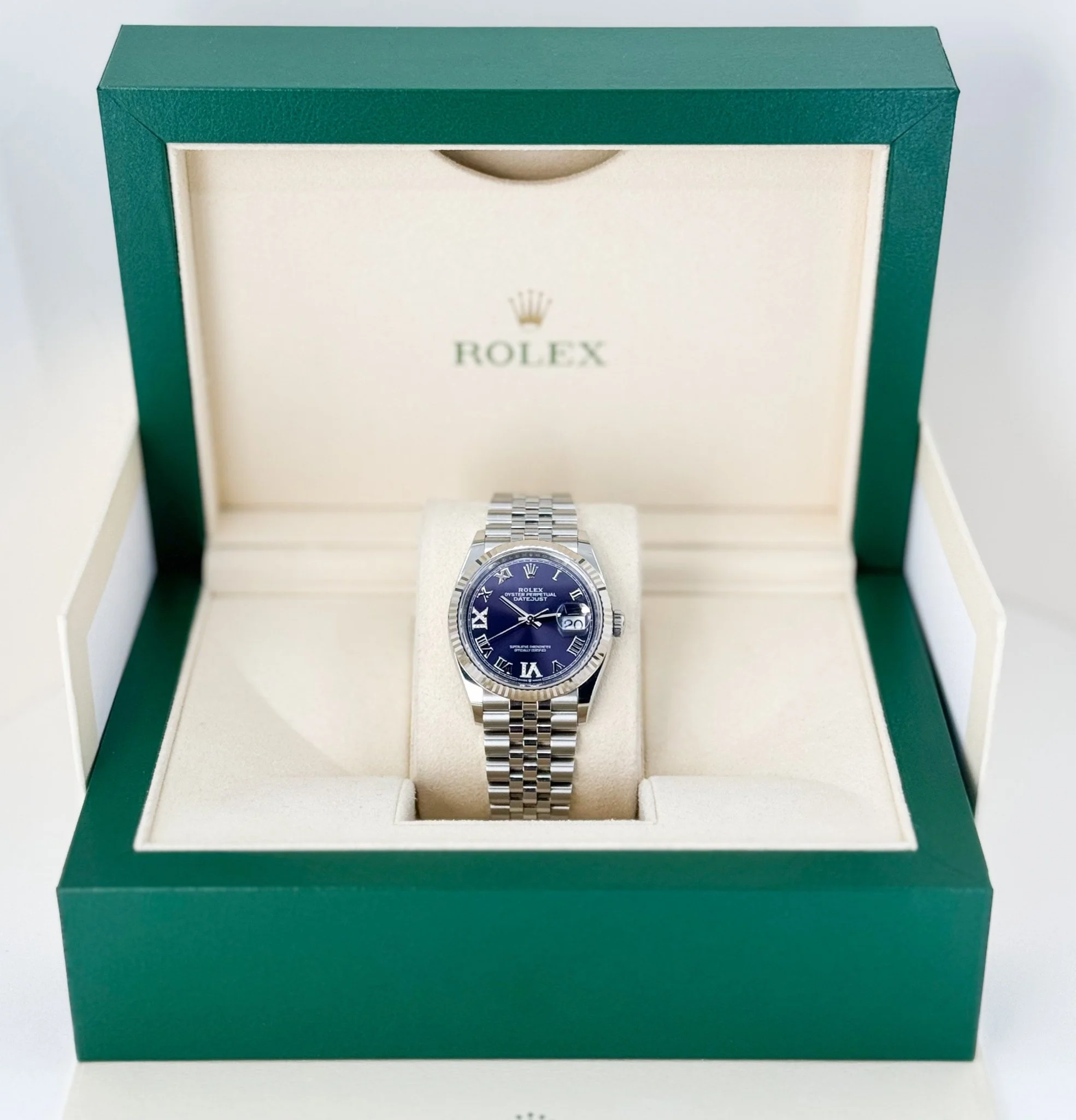 Rolex Datejust 36 White Gold/Steel Aubergine Roman & Diamond Dial & Fluted Bezel Jubilee Bracelet 126234 - Image 4
