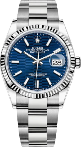 Rolex Datejust 36 White Gold/Steel Blue Motif Index Dial & Fluted Bezel Oyster Bracelet 126234