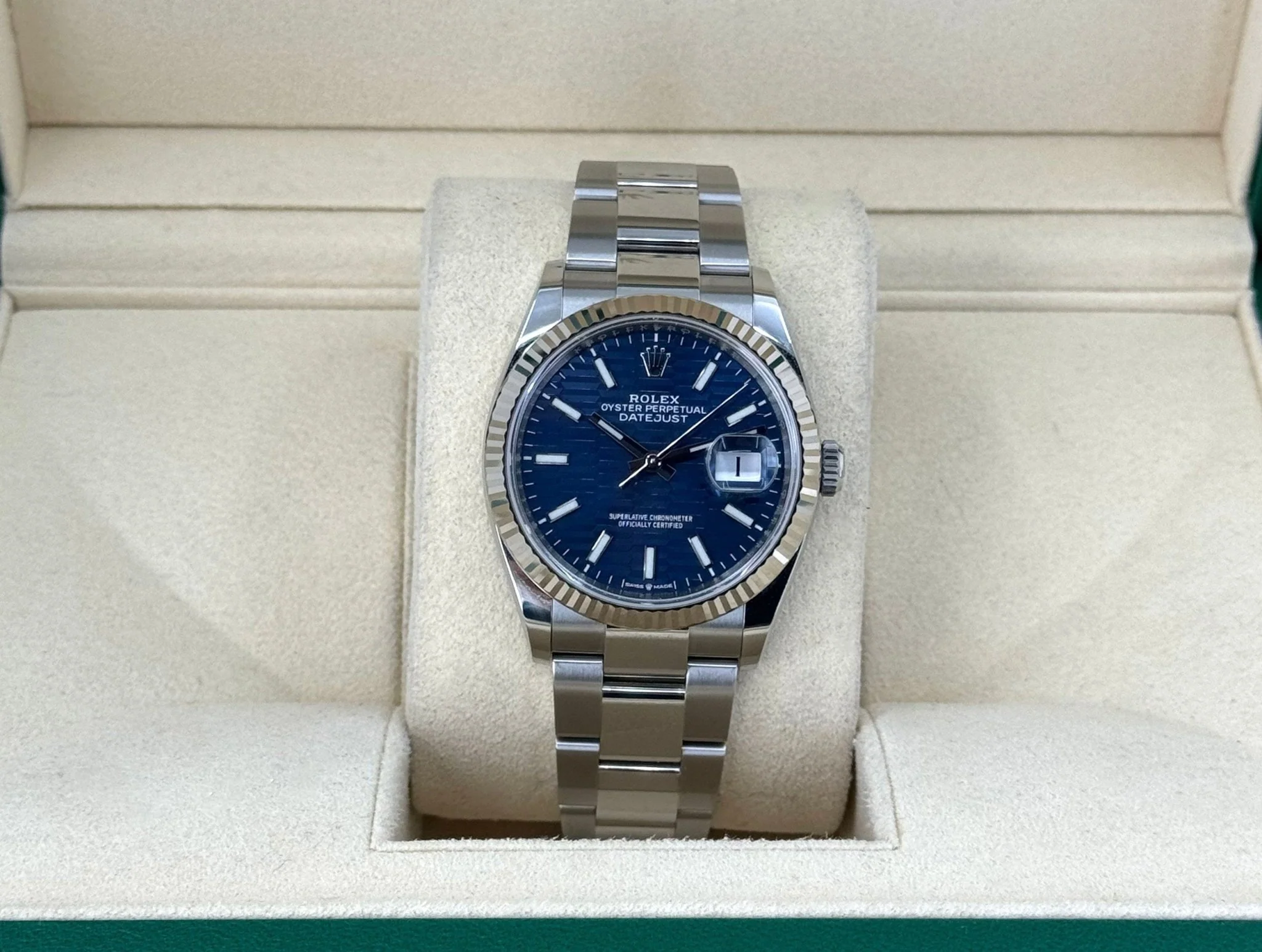 Rolex Datejust 36 White Gold/Steel Blue Motif Index Dial & Fluted Bezel Oyster Bracelet 126234 - Image 3