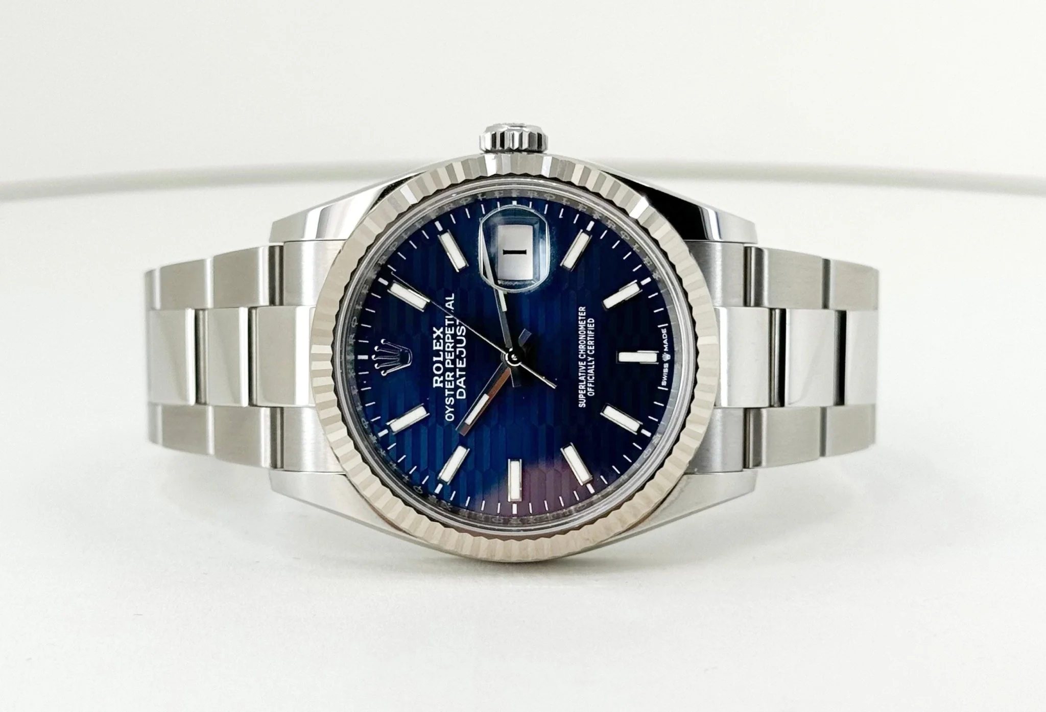 Rolex Datejust 36 White Gold/Steel Blue Motif Index Dial & Fluted Bezel Oyster Bracelet 126234 - Image 5