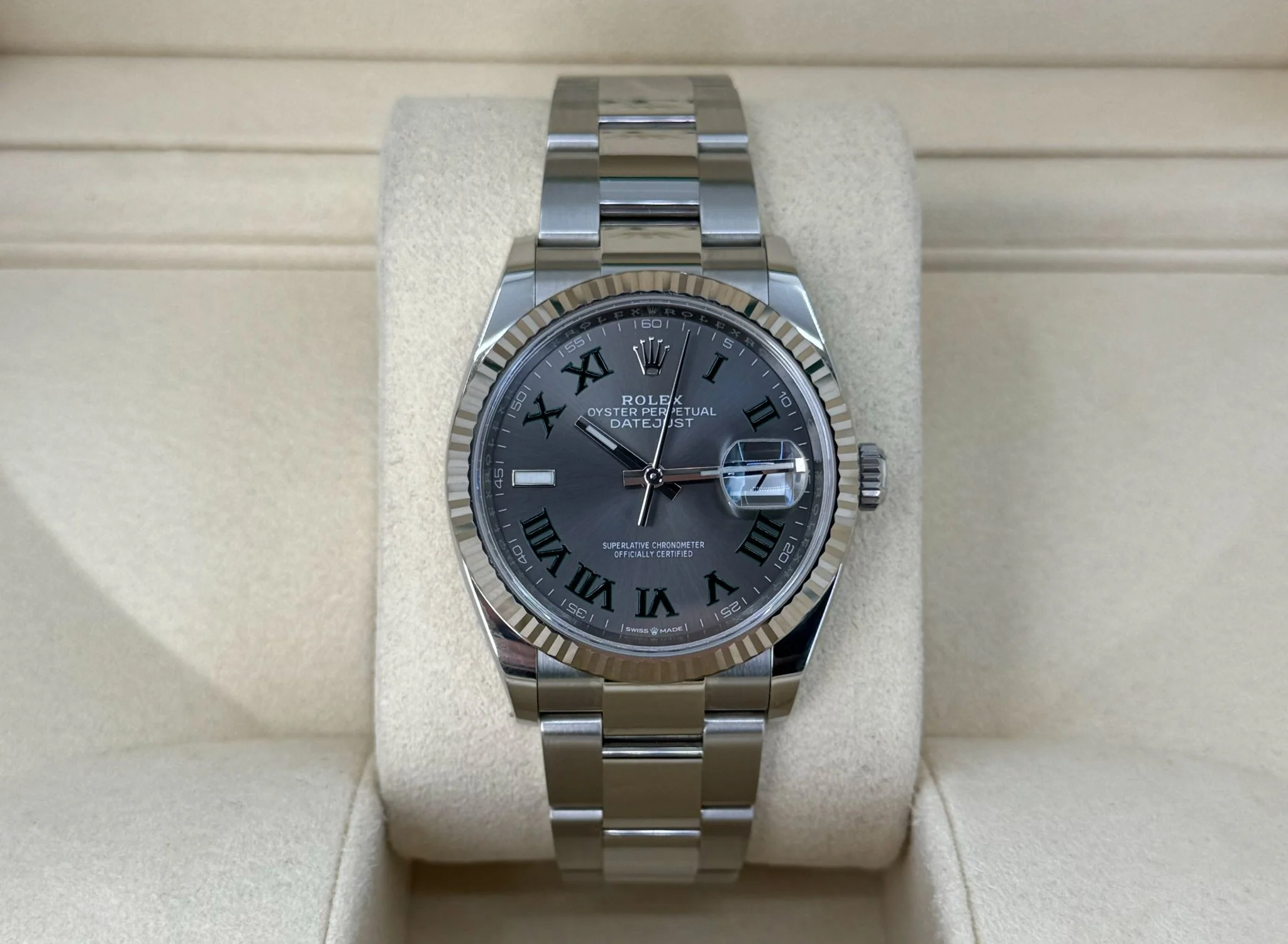 Rolex Datejust 36 White Gold/Steel Slate "Wimbledon" Roman Dial & Fluted Bezel Oyster Bracelet 126234 - Image 3