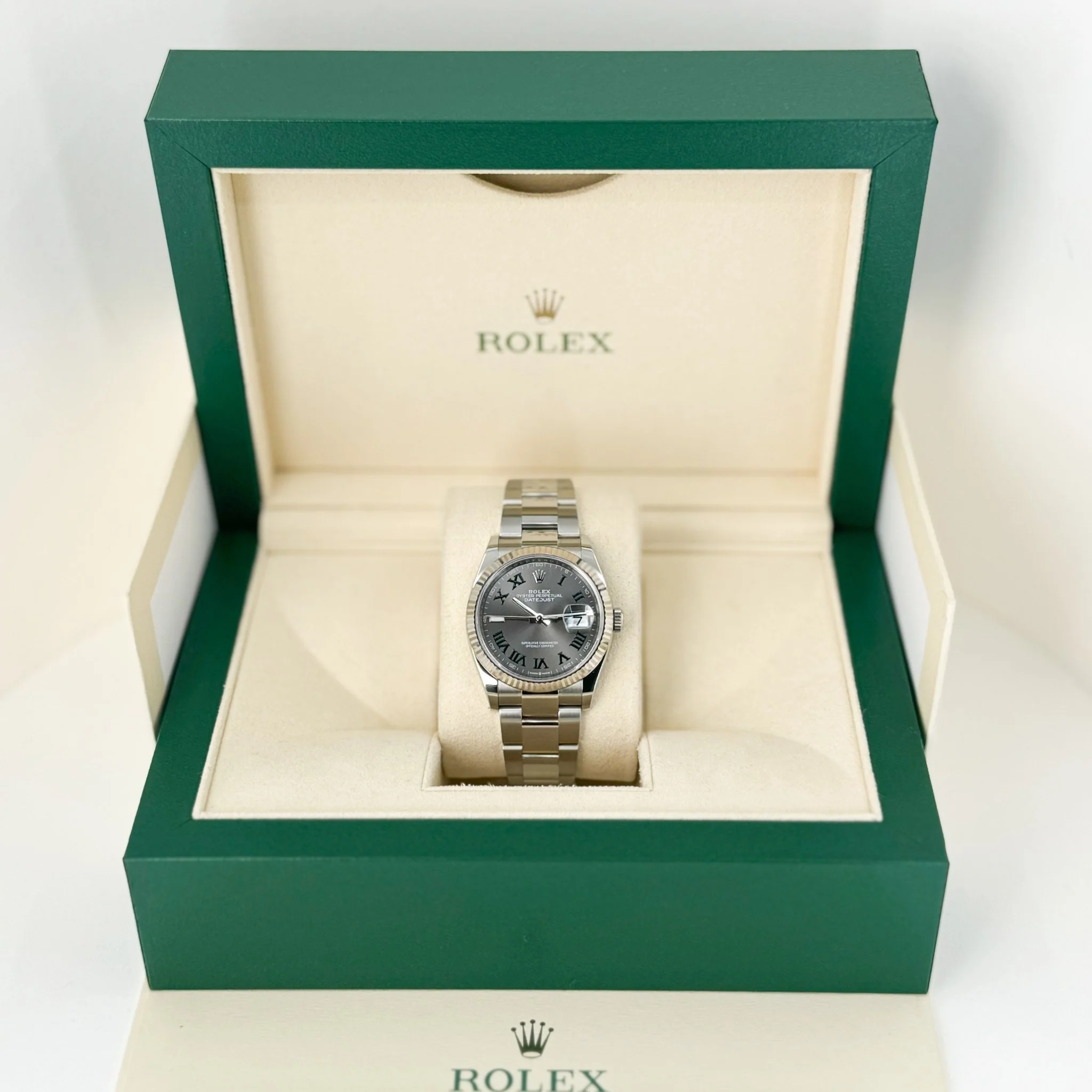 Rolex Datejust 36 White Gold/Steel Slate "Wimbledon" Roman Dial & Fluted Bezel Oyster Bracelet 126234 - Image 4