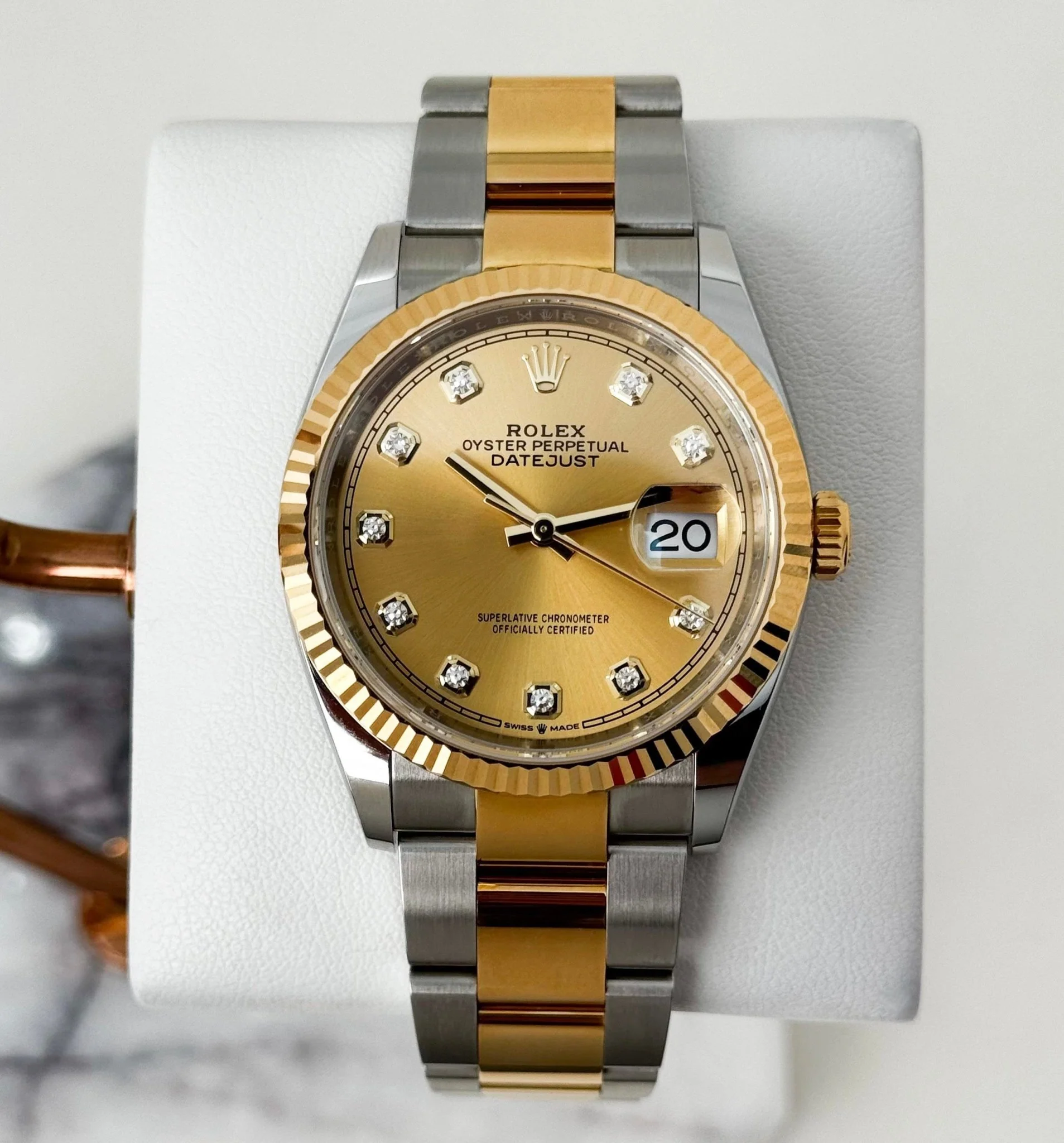 Rolex Datejust 36 Yellow Gold/Steel Champagne Diamond Dial & Fluted Bezel Oyster Bracelet 126233 - Image 2