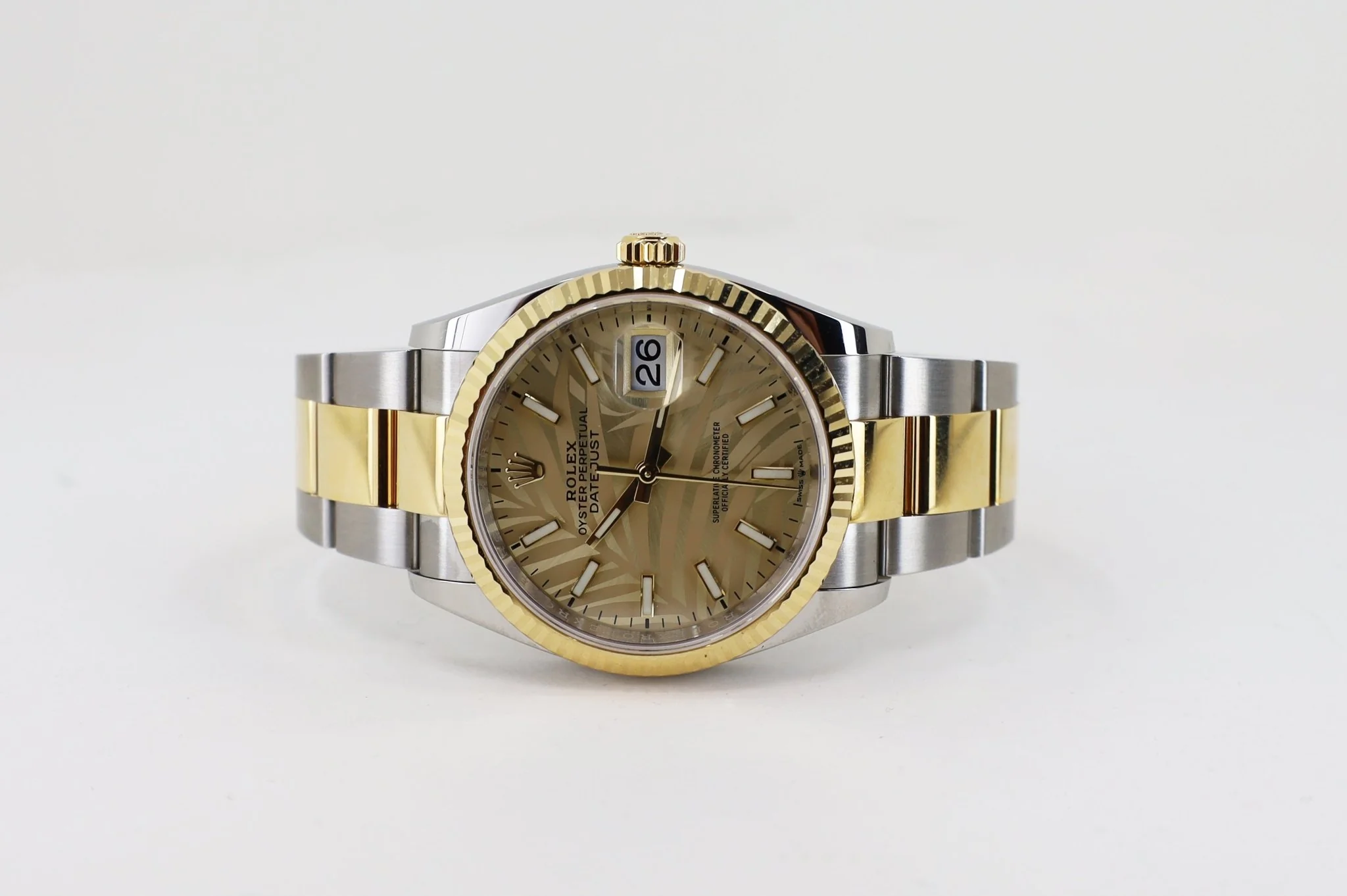 Rolex Datejust 36 Yellow Gold/Steel Golden Palm Motif Index Dial Fluted Bezel Oyster Bracelet 126233 - Image 5