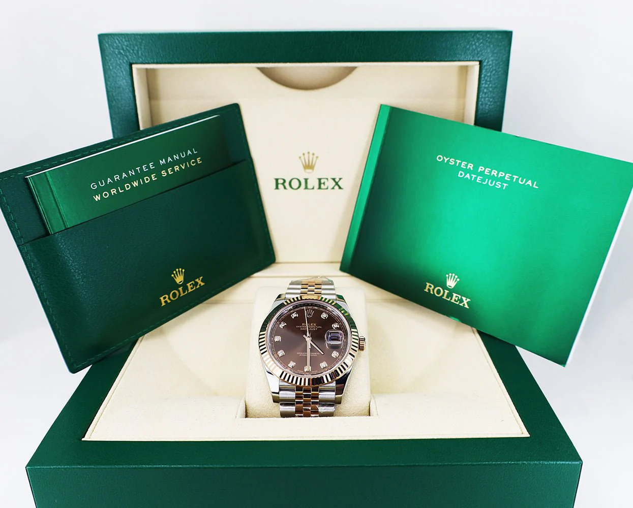 Rolex Datejust 41 Rose Gold/Steel Chocolate Diamond Dial Fluted Bezel Jubilee Bracelet 126331 - - Image 3