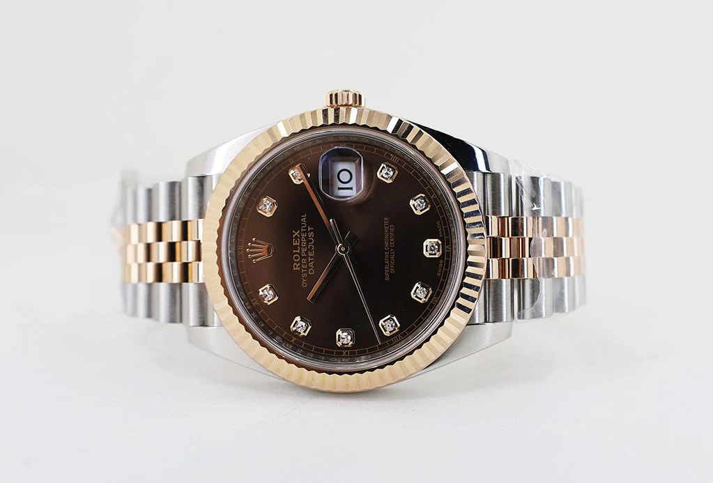 Rolex Datejust 41 Rose Gold/Steel Chocolate Diamond Dial Fluted Bezel Jubilee Bracelet 126331 - - Image 4