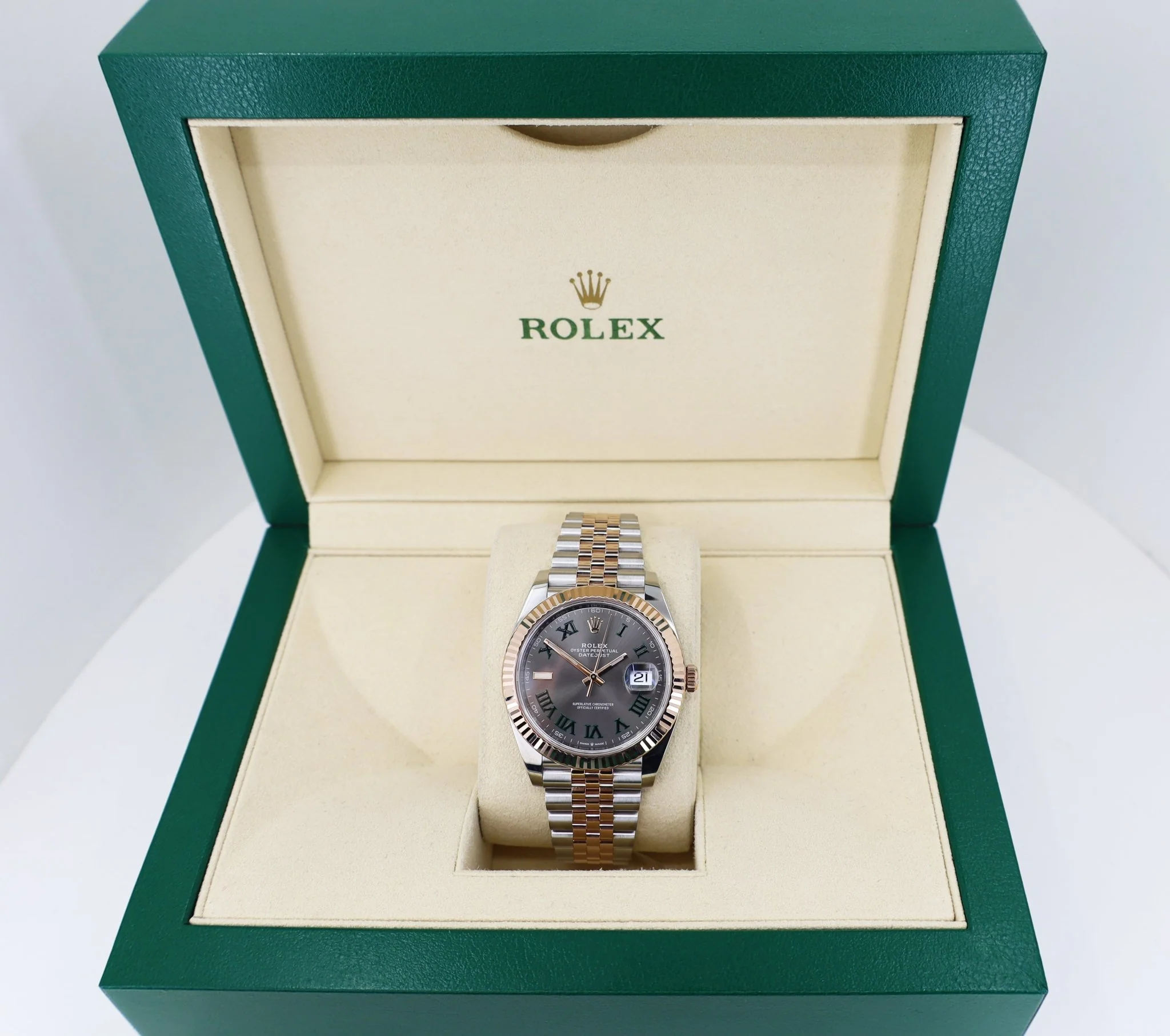 Rolex Datejust 41 Rose Gold/Steel Slate Roman Dial Fluted Bezel Jubilee Bracelet 126331 - - Image 3