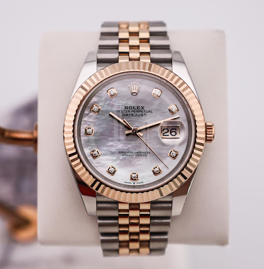 Rolex Datejust 41 Rose Gold/Steel White Mother of Pearl Diamond Dial Fluted Bezel Jubilee Bracelet 126331 - - Image 2