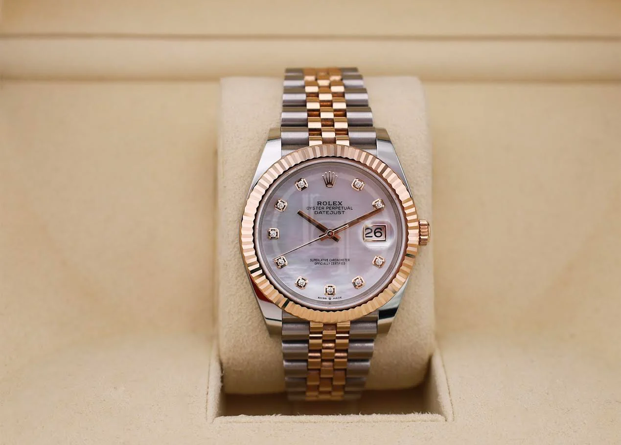 Rolex Datejust 41 Rose Gold/Steel White Mother of Pearl Diamond Dial Fluted Bezel Jubilee Bracelet 126331 - - Image 3