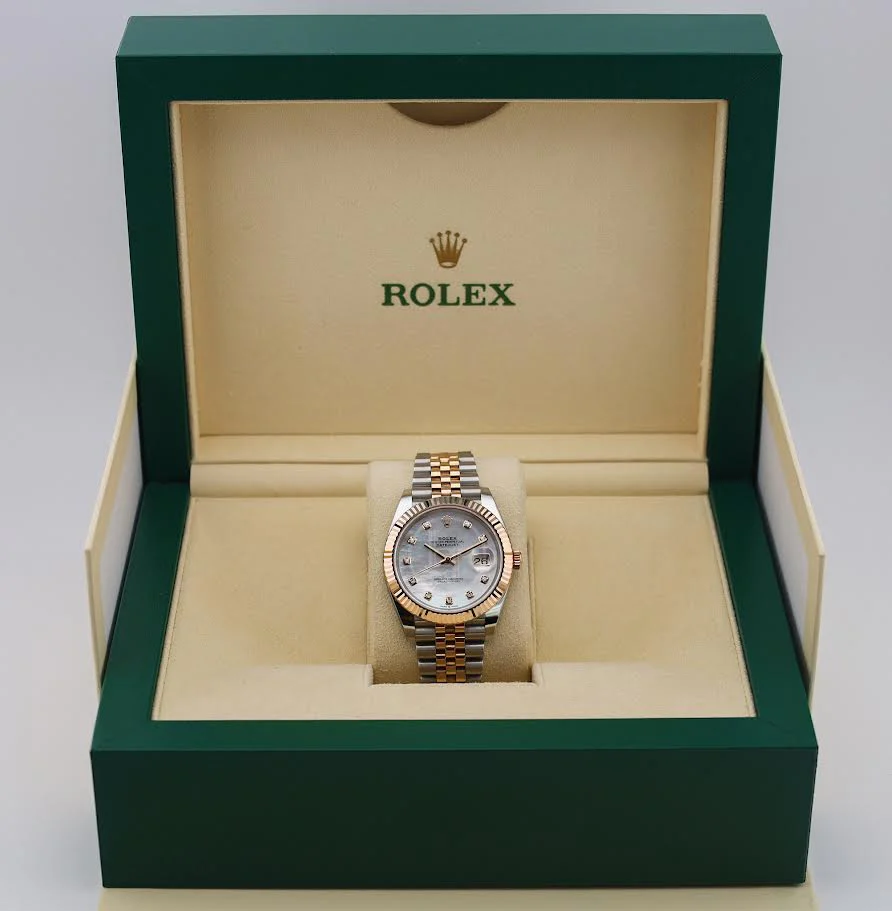 Rolex Datejust 41 Rose Gold/Steel White Mother of Pearl Diamond Dial Fluted Bezel Jubilee Bracelet 126331 - - Image 4