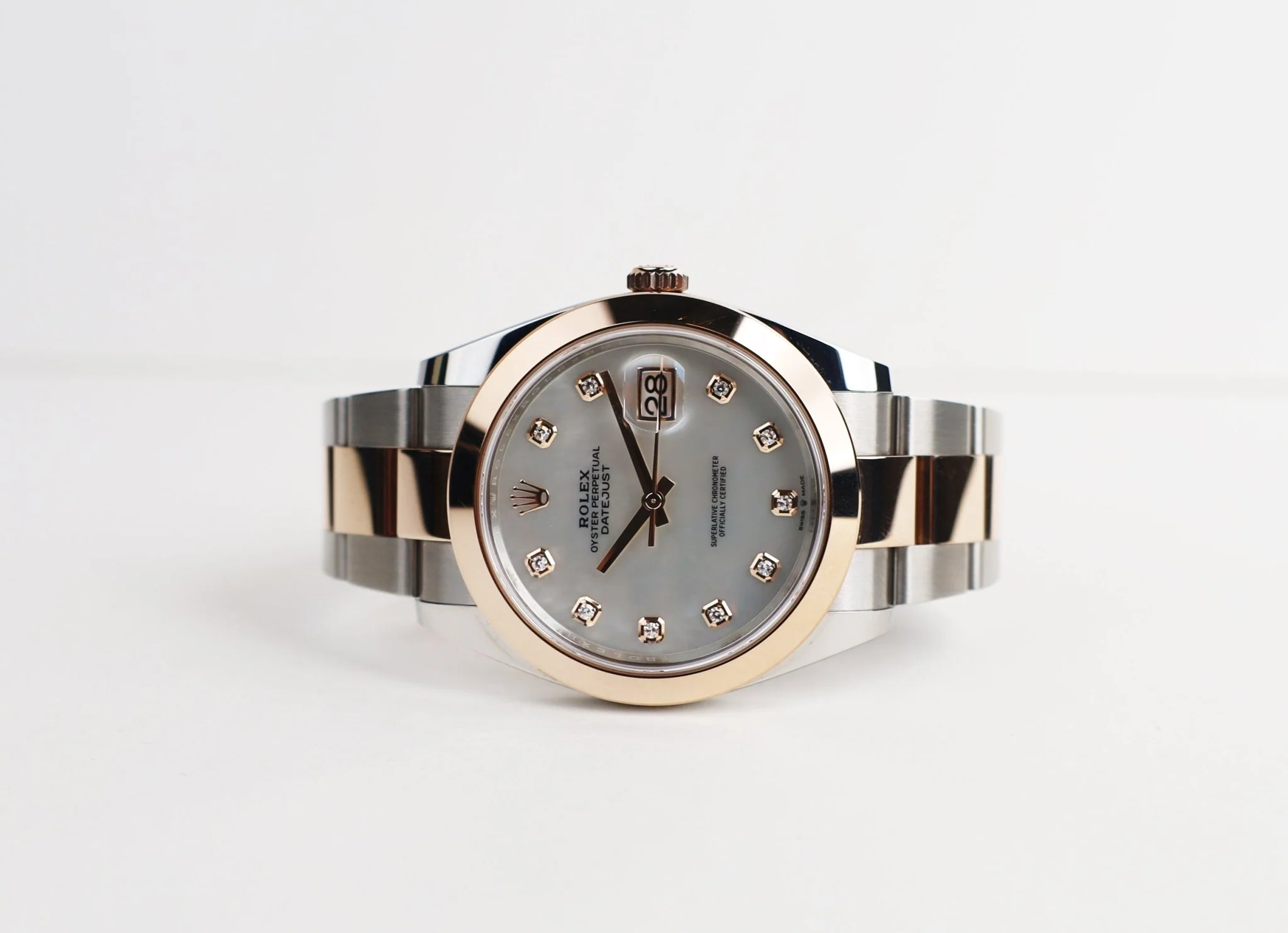 Rolex Datejust 41 Rose Gold/Steel White Mother of Pearl Diamond Dial Smooth Bezel Oyster Bracelet 126301 - - Image 5