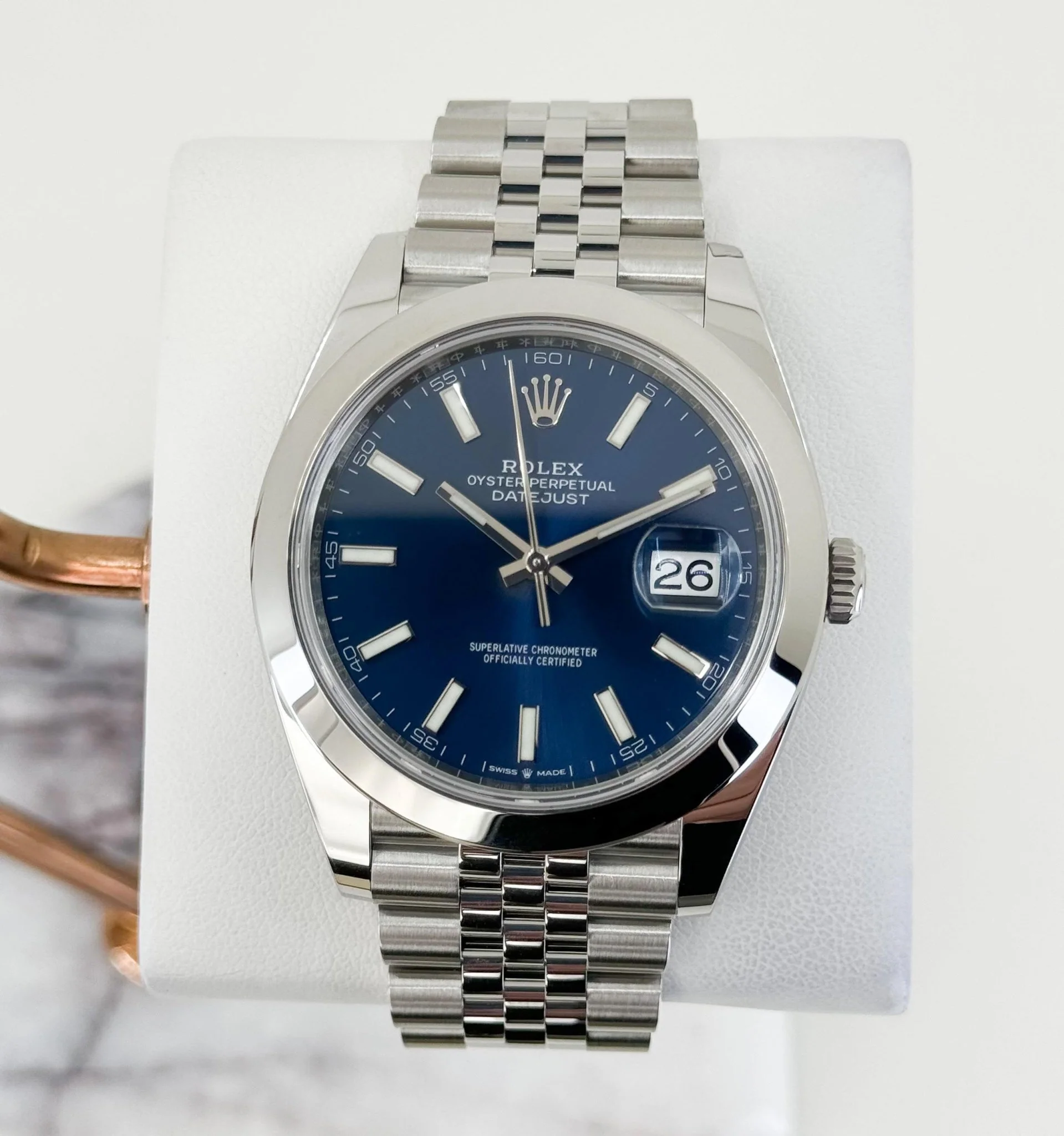 Rolex Datejust 41 Stainless Steel Blue Index Dial Smooth Bezel Jubilee Bracelet 126300 - - Image 2