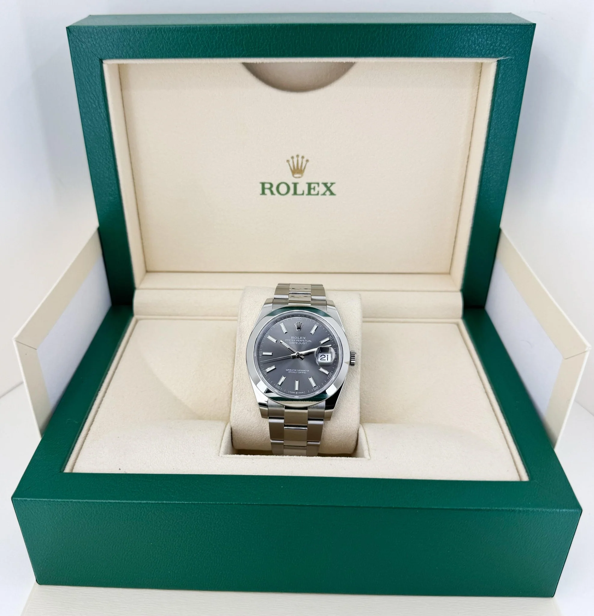 Rolex Datejust 41 Stainless Steel Dark Rhodium Index Dial Smooth Bezel Oyster Bracelet 126300 - - Image 4