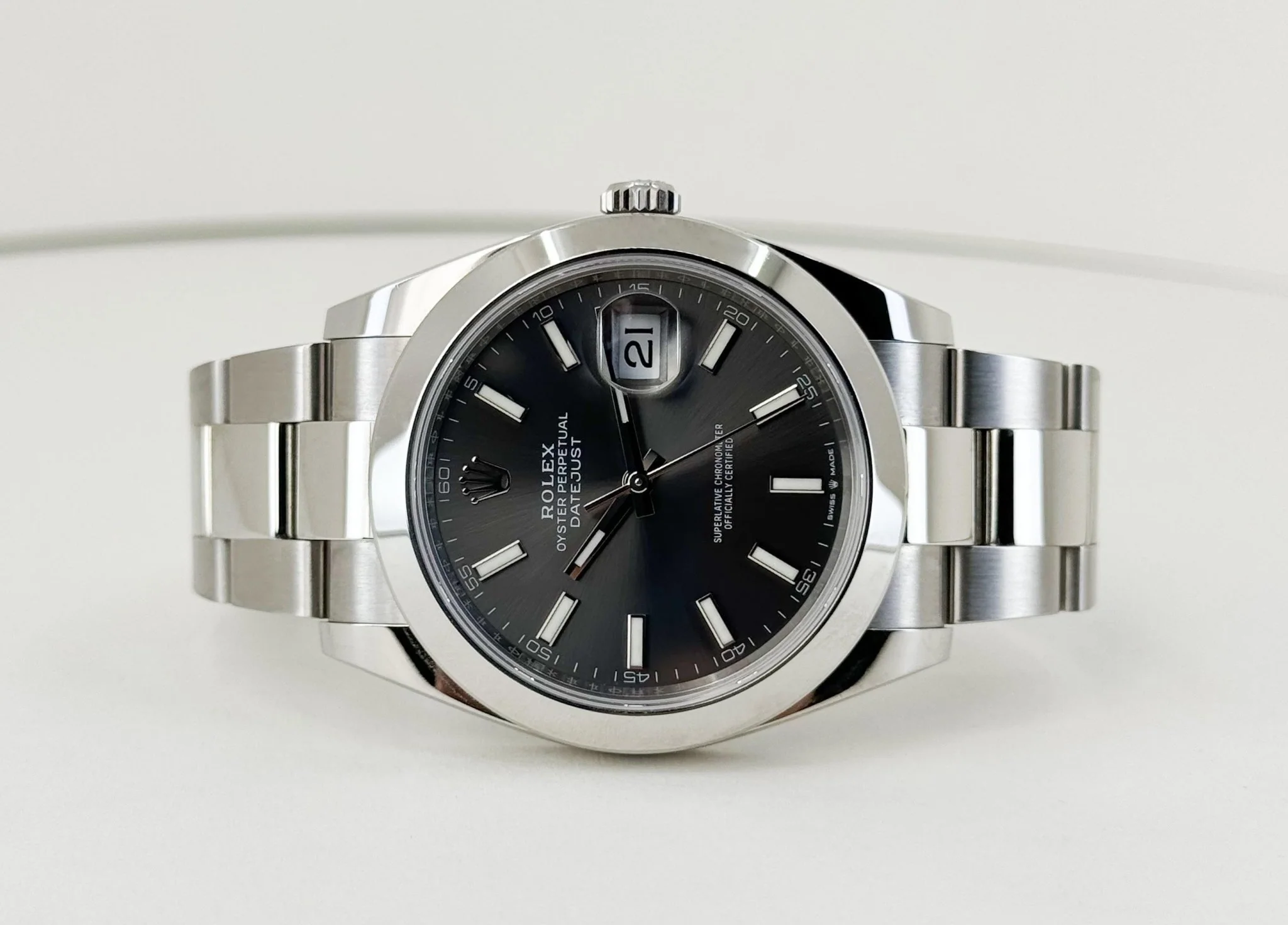 Rolex Datejust 41 Stainless Steel Dark Rhodium Index Dial Smooth Bezel Oyster Bracelet 126300 - - Image 5