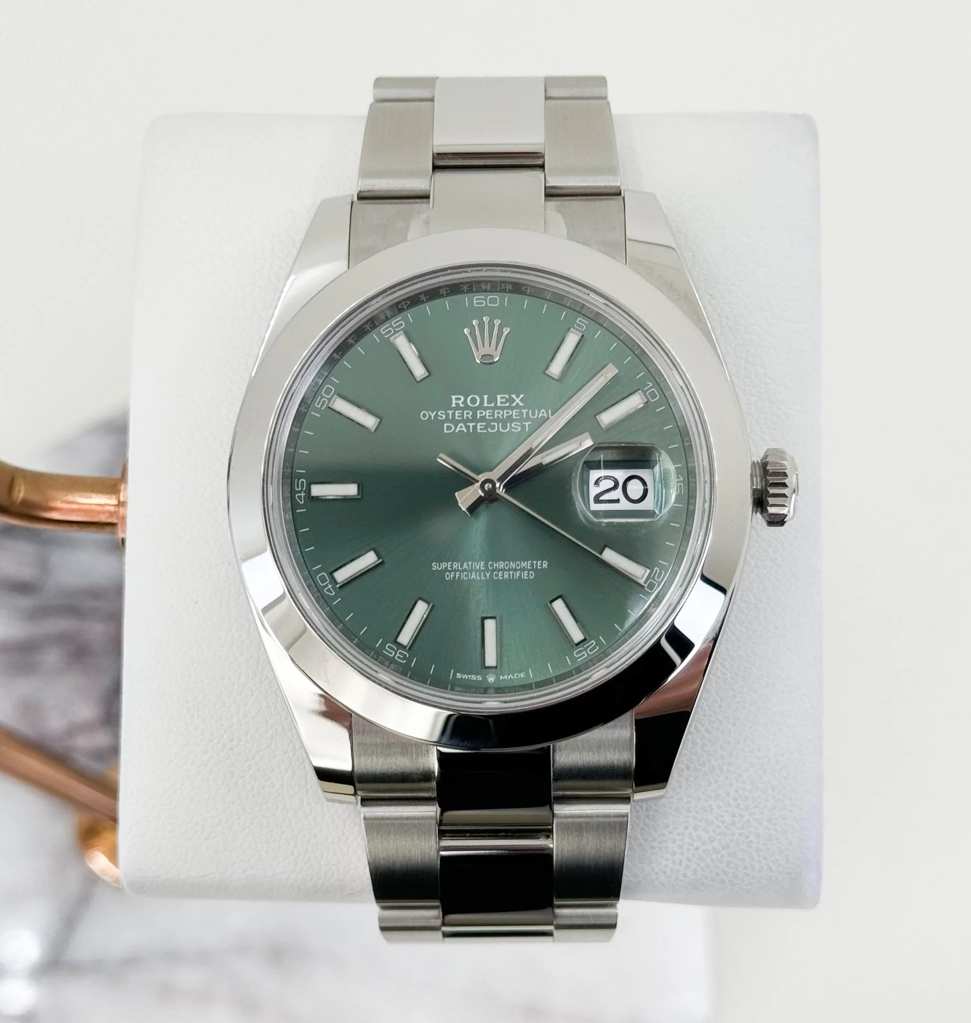 Rolex Datejust 41 Stainless Steel Mint Green Index Dial Smooth Bezel Oyster Bracelet 126300 - Image 2