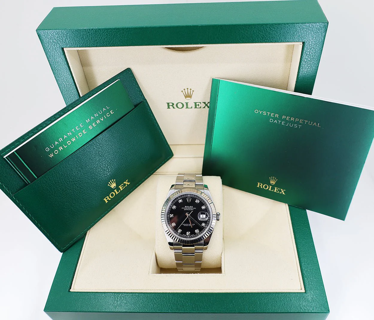Rolex Datejust 41 White Gold/Steel Black Diamond Dial Fluted Bezel Oyster Bracelet 126334 - - Image 3