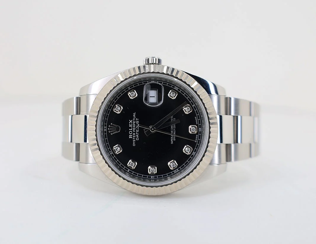 Rolex Datejust 41 White Gold/Steel Black Diamond Dial Fluted Bezel Oyster Bracelet 126334 - - Image 9
