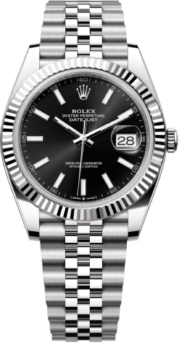 Rolex Datejust 41 White Gold/Steel Black Index Dial Fluted Bezel Jubilee Bracelet 126334 -
