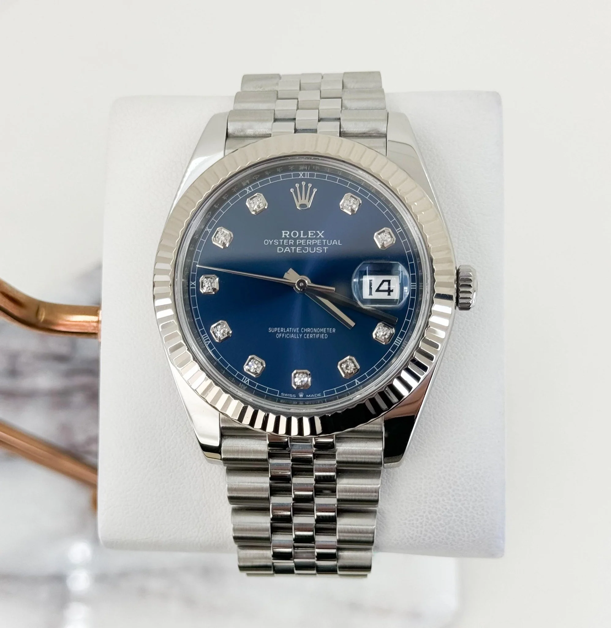 Rolex Datejust 41 White Gold/Steel Blue Diamond Dial Fluted Bezel Jubilee Bracelet 126334 - - Image 2
