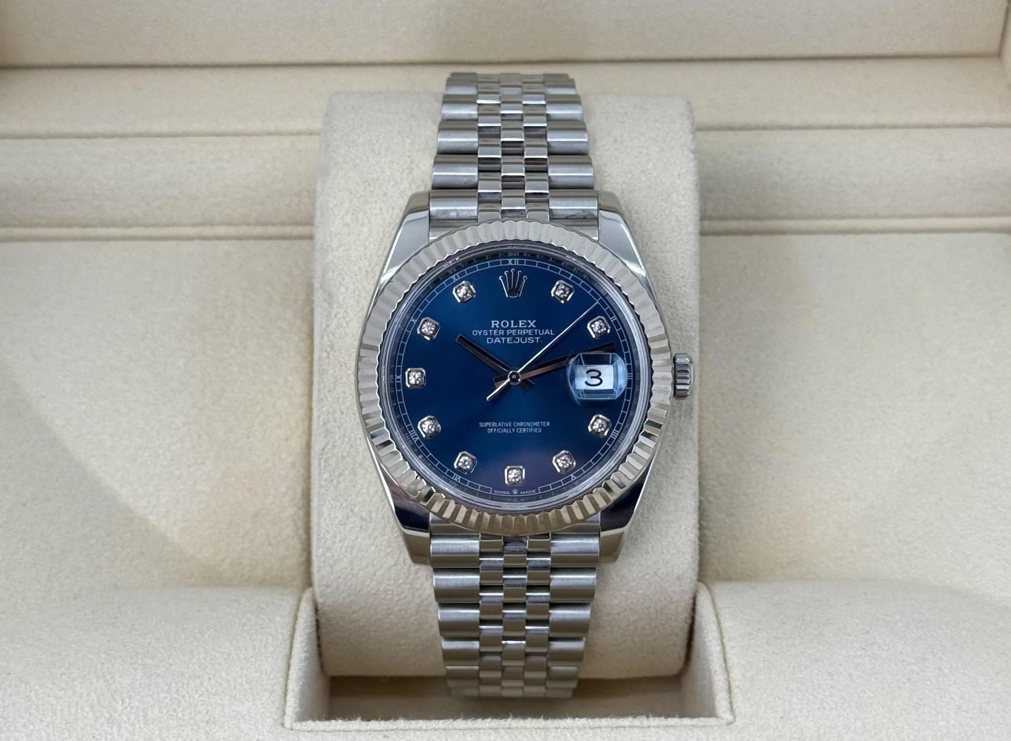 Rolex Datejust 41 White Gold/Steel Blue Diamond Dial Fluted Bezel Jubilee Bracelet 126334 - - Image 3
