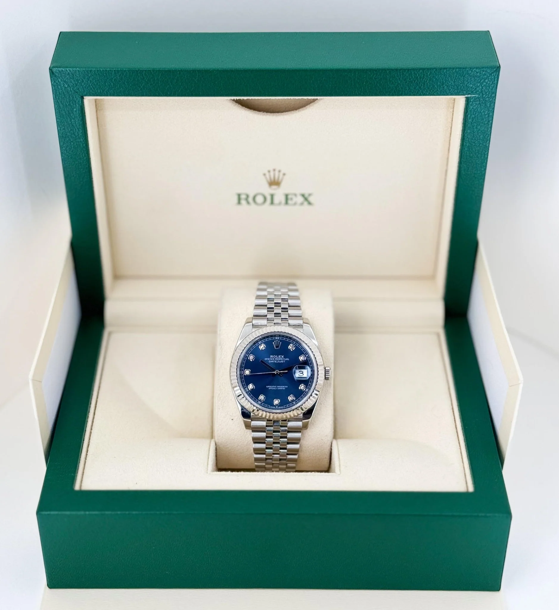 Rolex Datejust 41 White Gold/Steel Blue Diamond Dial Fluted Bezel Jubilee Bracelet 126334 - - Image 4