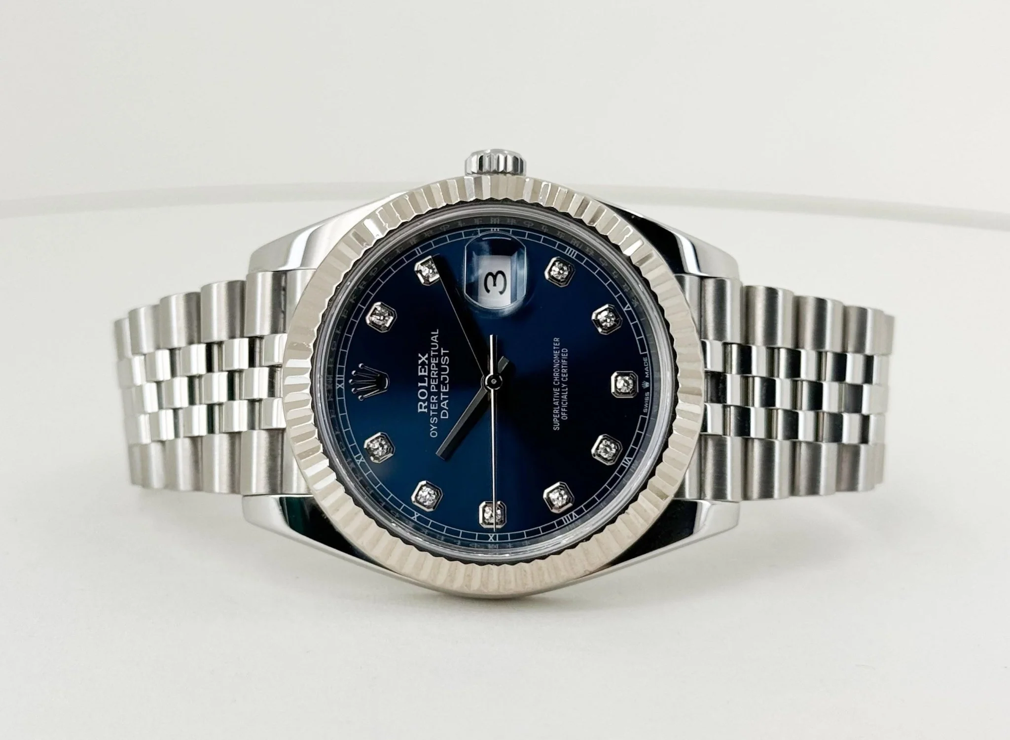 Rolex Datejust 41 White Gold/Steel Blue Diamond Dial Fluted Bezel Jubilee Bracelet 126334 - - Image 5