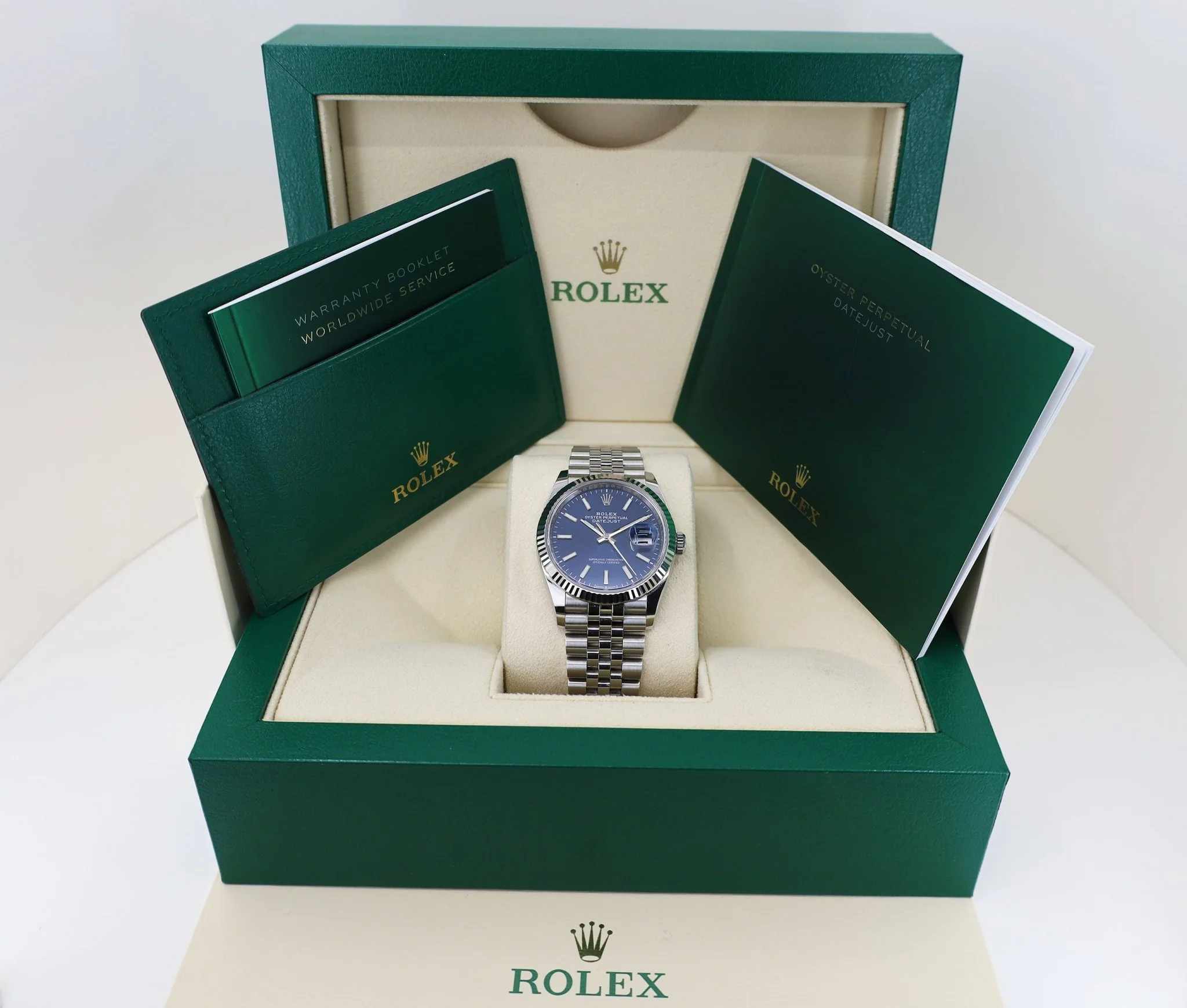 Rolex Datejust 41 White Gold/Steel Blue Index Dial Fluted Bezel Jubilee Bracelet 126334 - - Image 3