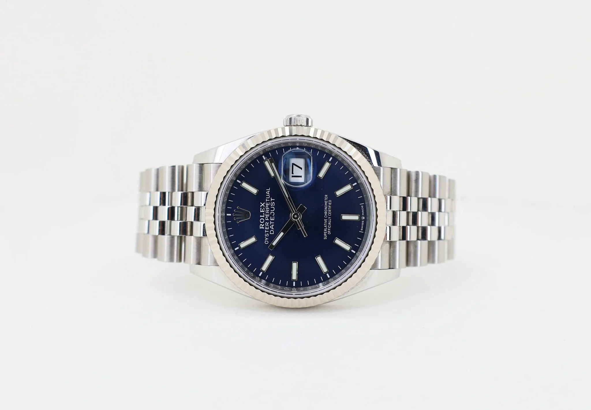 Rolex Datejust 41 White Gold/Steel Blue Index Dial Fluted Bezel Jubilee Bracelet 126334 - - Image 7