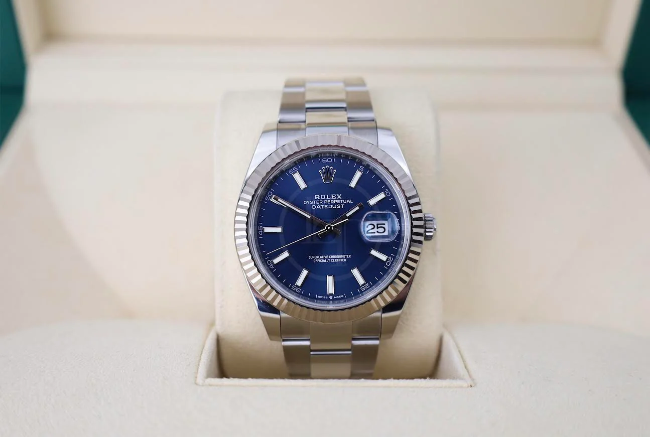 Rolex Datejust 41 White Gold/Steel Blue Index Dial Fluted Bezel Oyster Bracelet 126334 - - Image 3