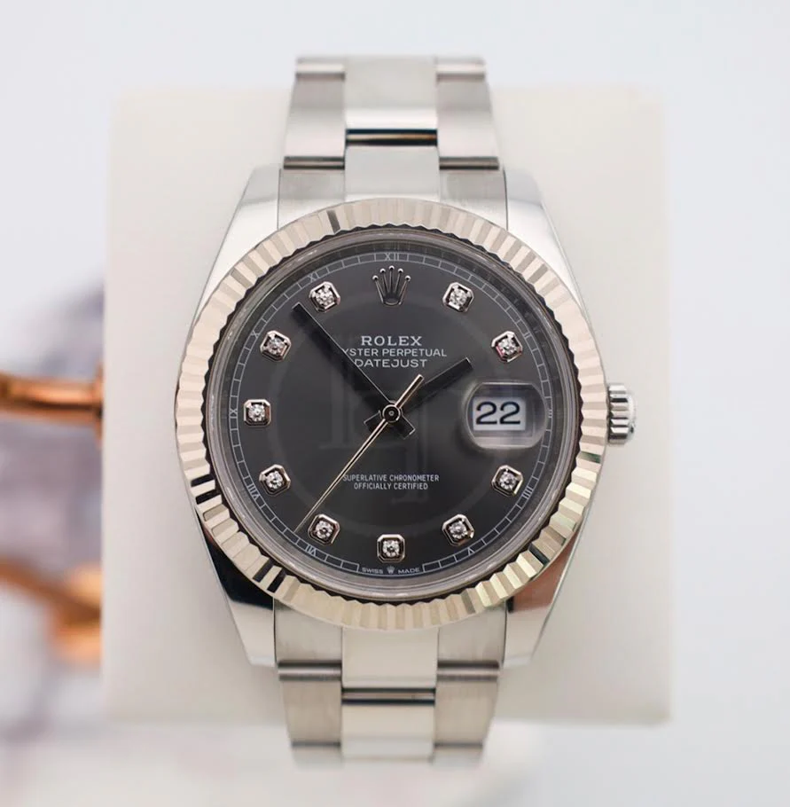 Rolex Datejust 41 White Gold/Steel Dark Rhodium Diamond Dial Fluted Bezel Oyster Bracelet 126334 - - Image 2