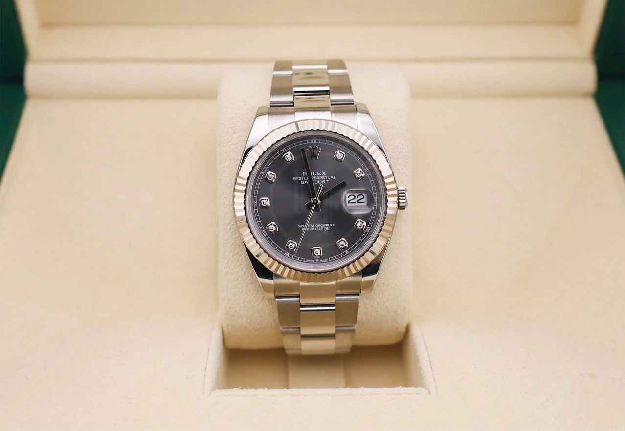 Rolex Datejust 41 White Gold/Steel Dark Rhodium Diamond Dial Fluted Bezel Oyster Bracelet 126334 - - Image 3