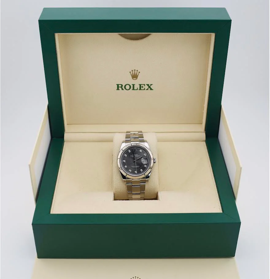 Rolex Datejust 41 White Gold/Steel Dark Rhodium Diamond Dial Fluted Bezel Oyster Bracelet 126334 - - Image 4