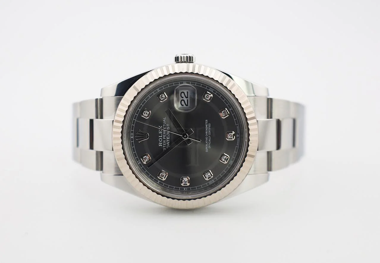 Rolex Datejust 41 White Gold/Steel Dark Rhodium Diamond Dial Fluted Bezel Oyster Bracelet 126334 - - Image 5