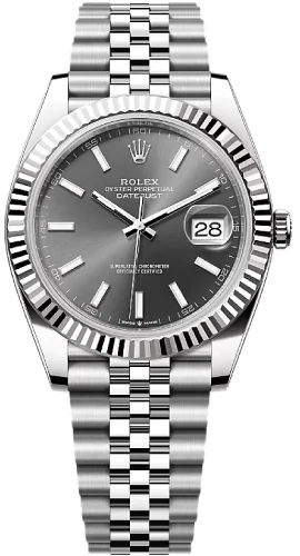 Rolex Datejust 41 White Gold/Steel Dark Rhodium Index Dial Fluted Bezel Jubilee Bracelet 126334 -