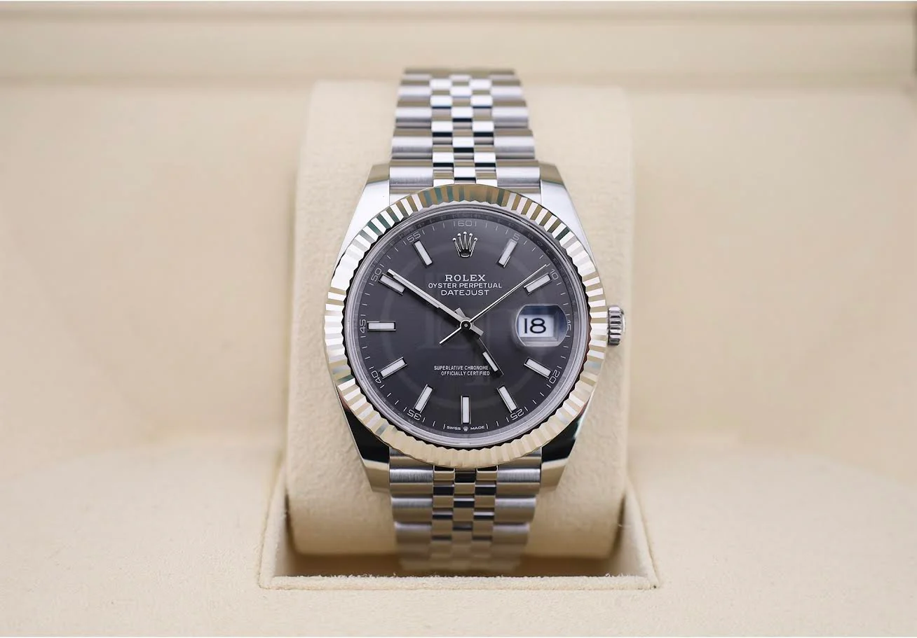 Rolex Datejust 41 White Gold/Steel Dark Rhodium Index Dial Fluted Bezel Jubilee Bracelet 126334 - - Image 3