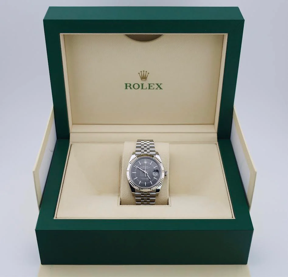 Rolex Datejust 41 White Gold/Steel Dark Rhodium Index Dial Fluted Bezel Jubilee Bracelet 126334 - - Image 4
