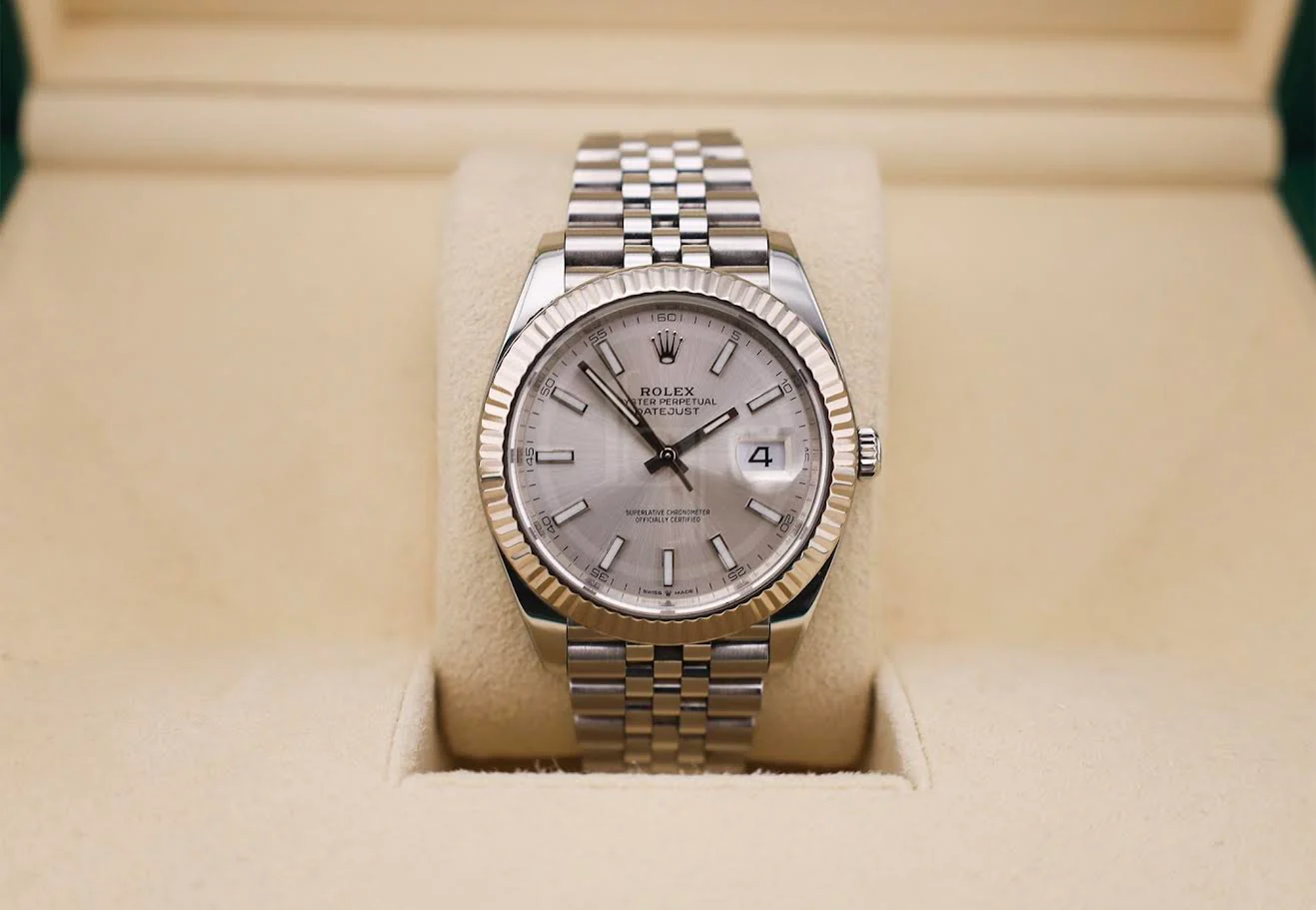 Rolex Datejust 41 White Gold/Steel Silver Index Dial Fluted Bezel Jubilee Bracelet 126334 - - Image 3
