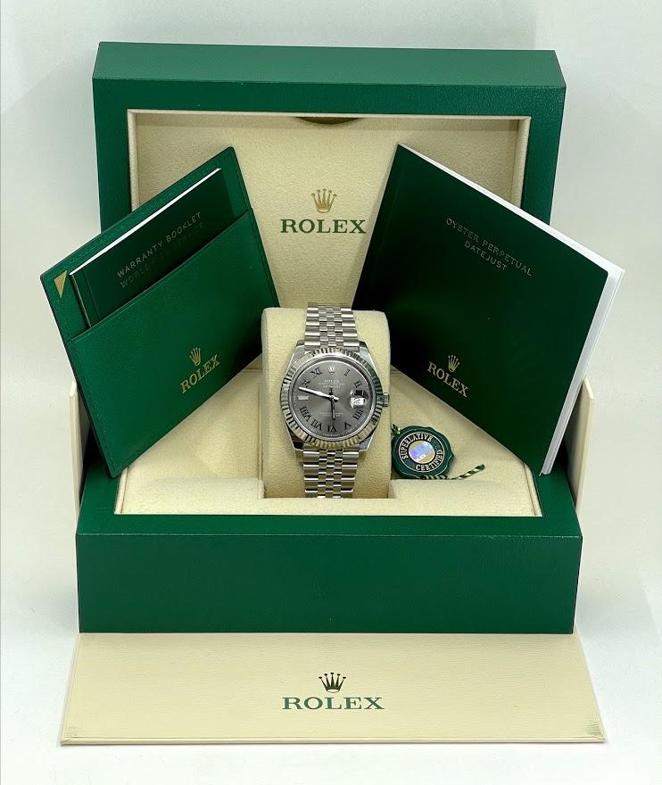 Rolex Datejust 41 White Gold/Steel Slate Roman Dial Fluted Bezel Jubilee Bracelet 126334 - - Image 3