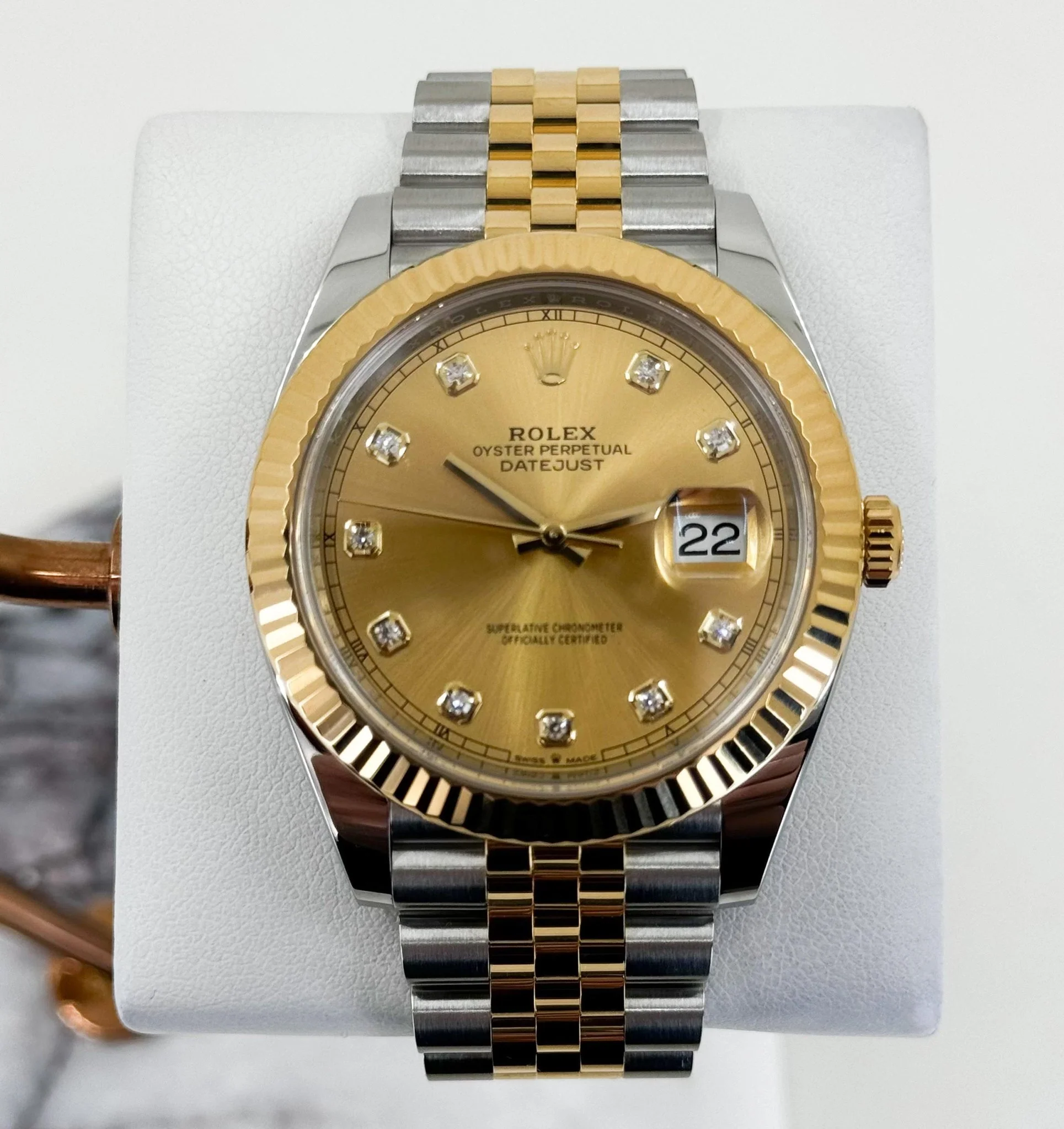 Rolex Datejust 41 Yellow Gold/Steel Champagne Diamond Dial Fluted Bezel Jubilee Bracelet 126333 - - Image 2