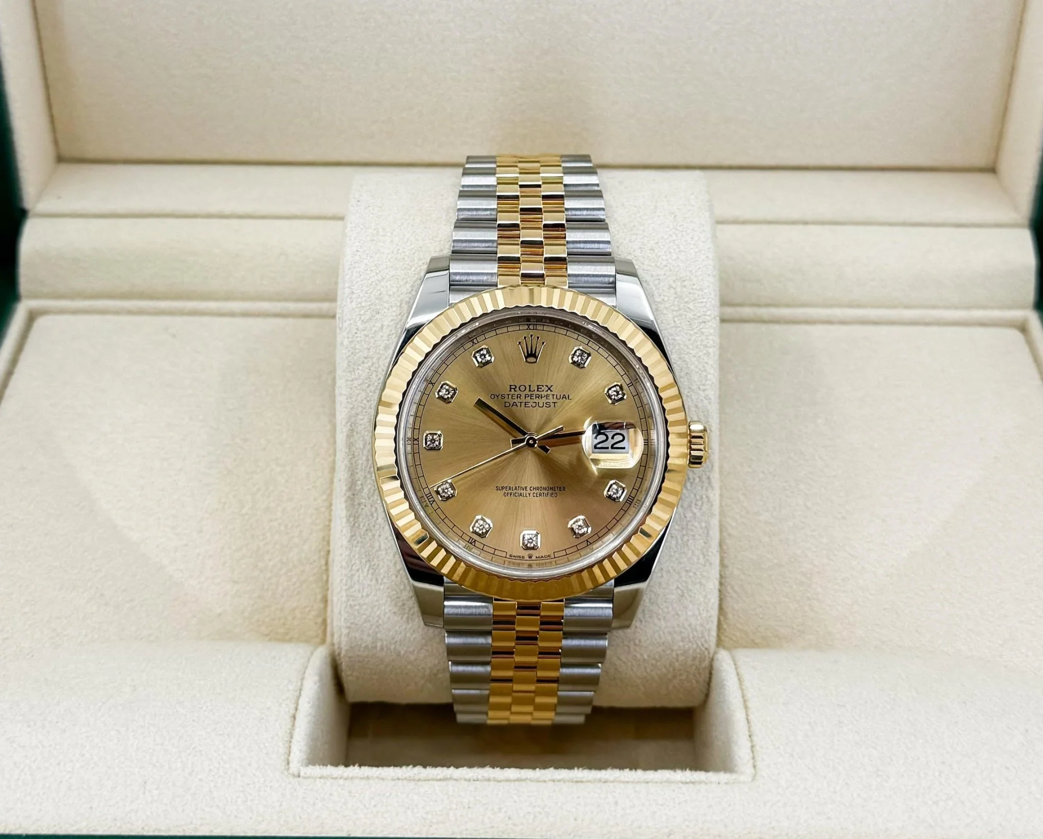 Rolex Datejust 41 Yellow Gold/Steel Champagne Diamond Dial Fluted Bezel Jubilee Bracelet 126333 - - Image 3