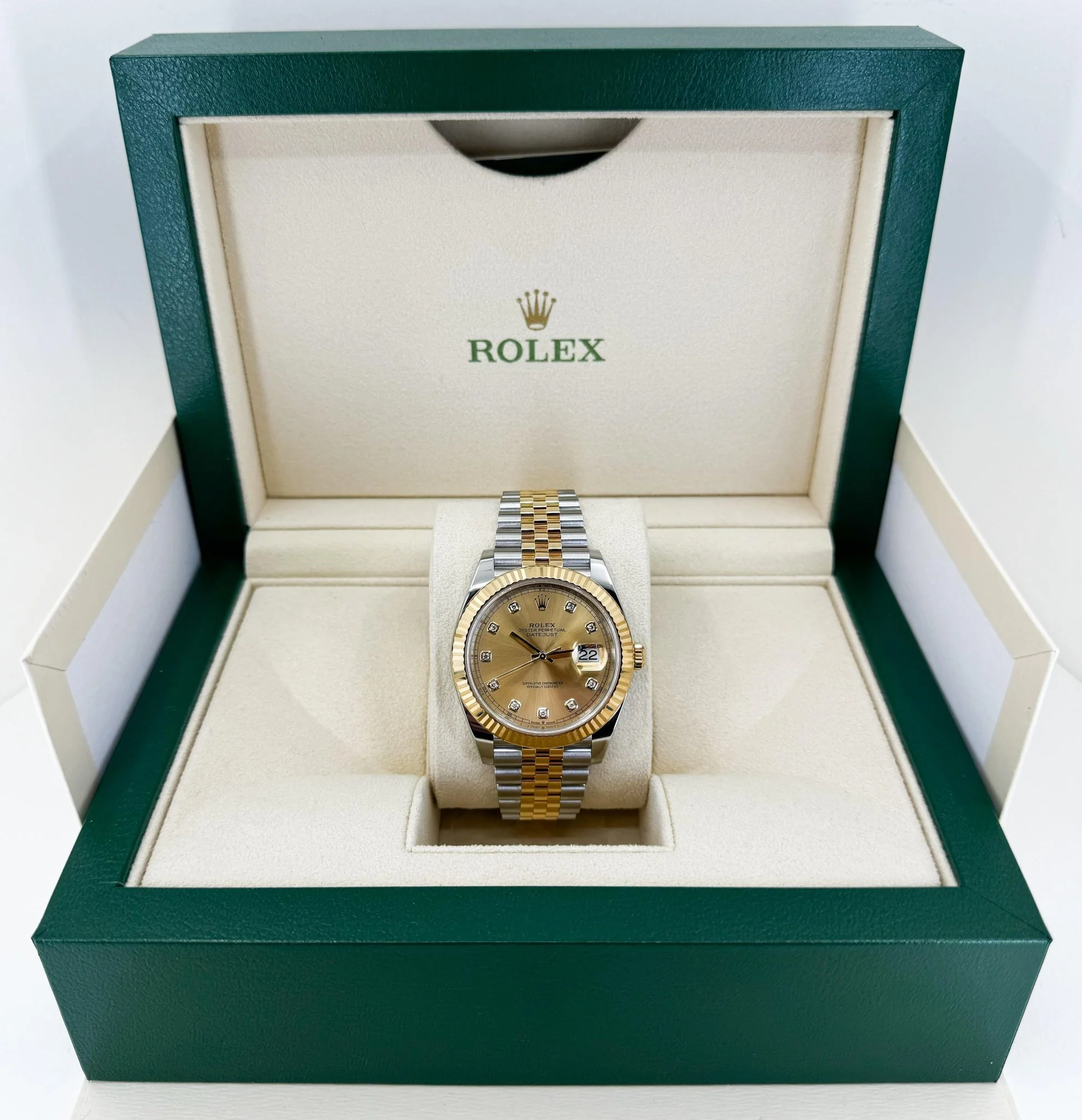 Rolex Datejust 41 Yellow Gold/Steel Champagne Diamond Dial Fluted Bezel Jubilee Bracelet 126333 - - Image 4