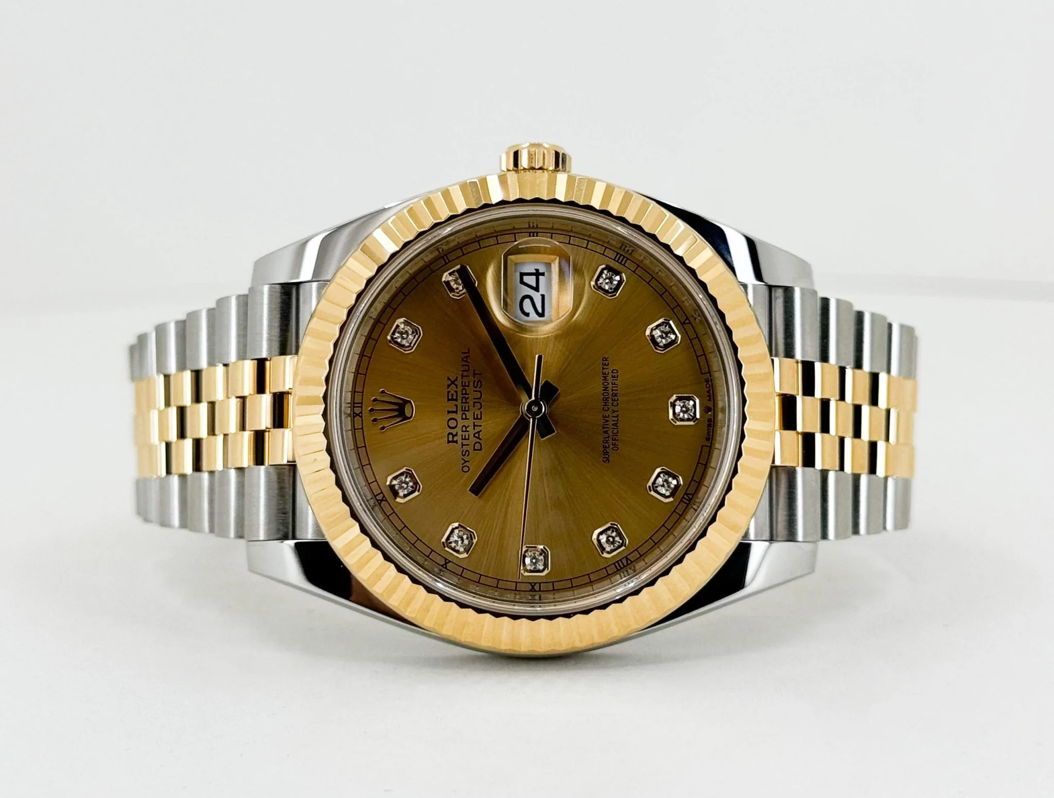 Rolex Datejust 41 Yellow Gold/Steel Champagne Diamond Dial Fluted Bezel Jubilee Bracelet 126333 - - Image 5