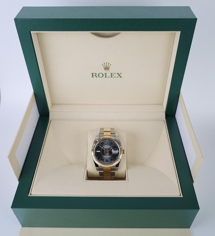 Rolex Datejust 41 Yellow Gold/Steel Slate Roman Dial Fluted Bezel Oyster Bracelet 126333 - - Image 4