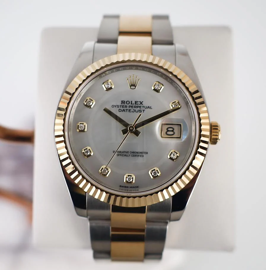 Rolex Datejust 41 Yellow Gold/Steel White Mother of Pearl Diamond Dial Fluted Bezel Oyster Bracelet 126333 - - Image 2