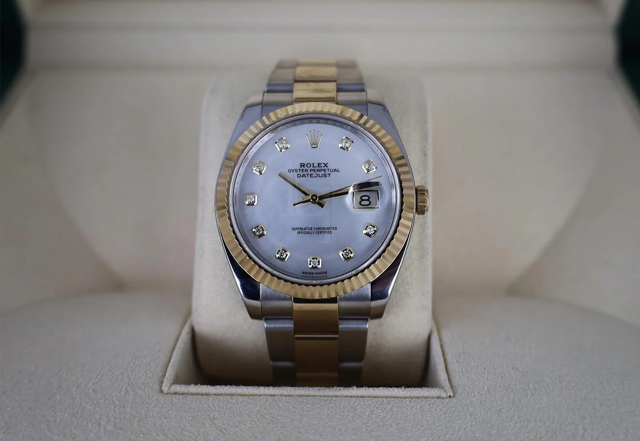 Rolex Datejust 41 Yellow Gold/Steel White Mother of Pearl Diamond Dial Fluted Bezel Oyster Bracelet 126333 - - Image 3