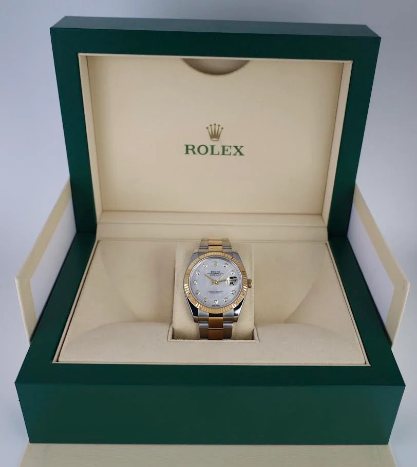 Rolex Datejust 41 Yellow Gold/Steel White Mother of Pearl Diamond Dial Fluted Bezel Oyster Bracelet 126333 - - Image 4