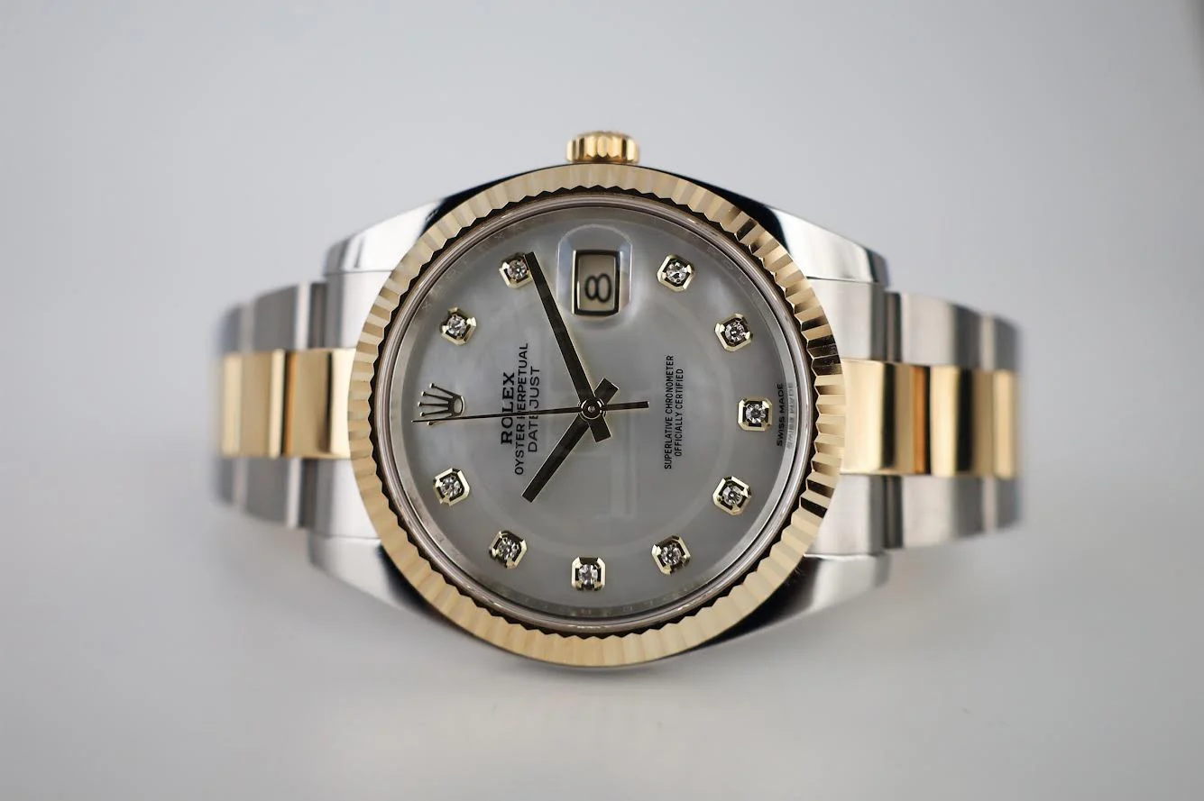 Rolex Datejust 41 Yellow Gold/Steel White Mother of Pearl Diamond Dial Fluted Bezel Oyster Bracelet 126333 - - Image 5