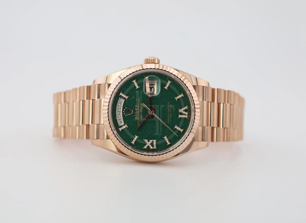 Rolex Day-Date 36 mm President Rose Gold Green Aventurine Diamond Dial Fluted Bezel - 128235 - Image 5
