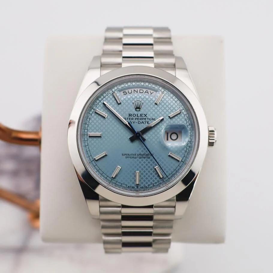 Rolex Day-Date 40 Platinum Ice Blue Diagonal Motif Dial & Smooth Bezel President Bracelet 228206 - - Image 2